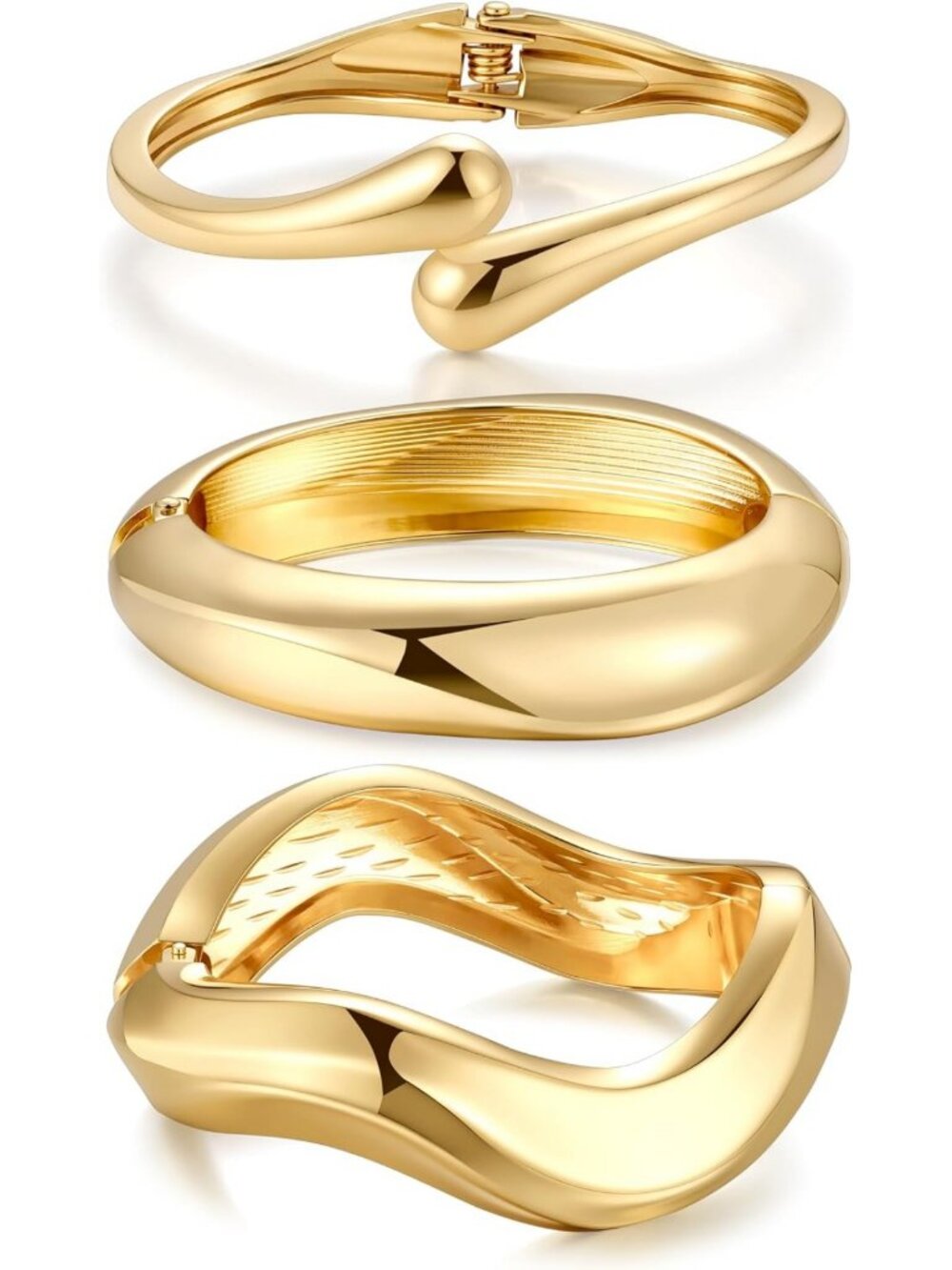 Trendy Chunky Gold Bangle Bracelets Set, 14k Gold Plated Stackable Cuffs for